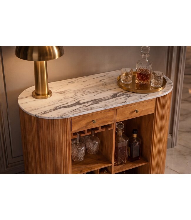 Invicta Interior Bartafel TRES CHIC 120cm mangohout naturel met wit marmeren blad