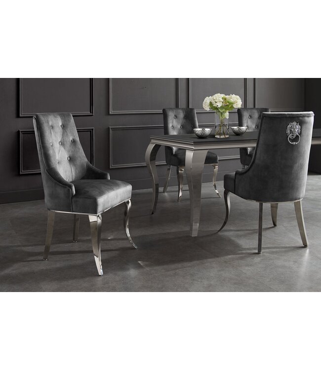 Invicta Interior Chair MODERN BAROCK DELUXE w/ silver legs and lion´s head velvet grey