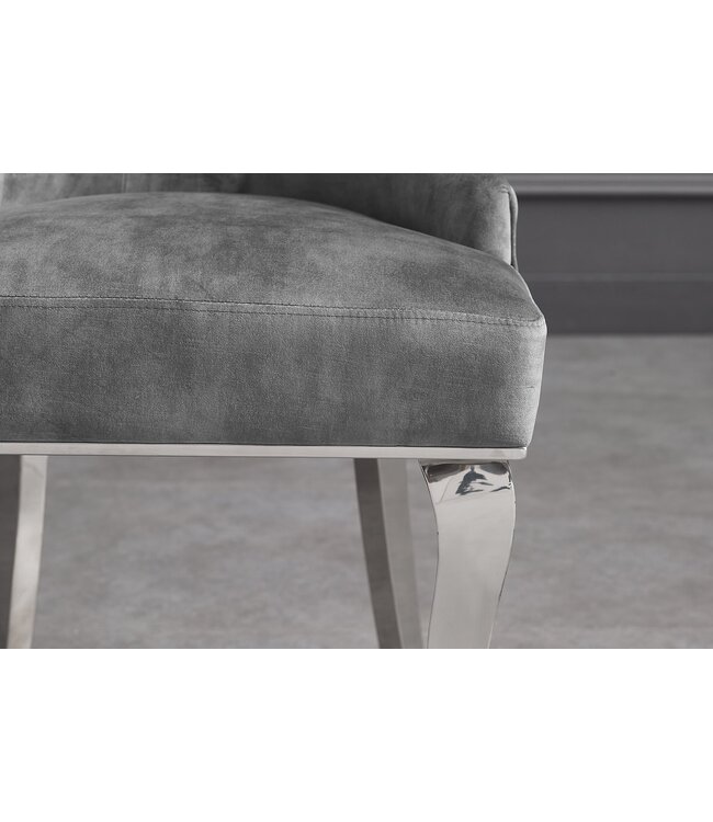 Invicta Interior Chair MODERN BAROCK DELUXE w/ silver legs and lion´s head velvet grey