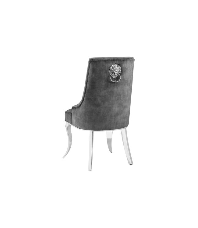 Invicta Interior Chair MODERN BAROCK DELUXE w/ silver legs and lion´s head velvet grey