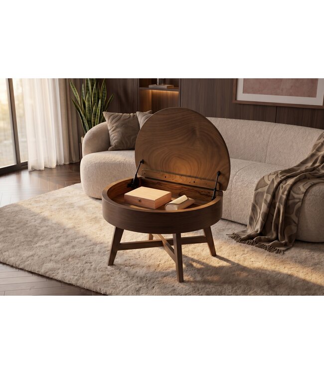 Invicta Interior Salontafel KYOTO 70cm rond met opbergruimte mango hout walnoot fineer