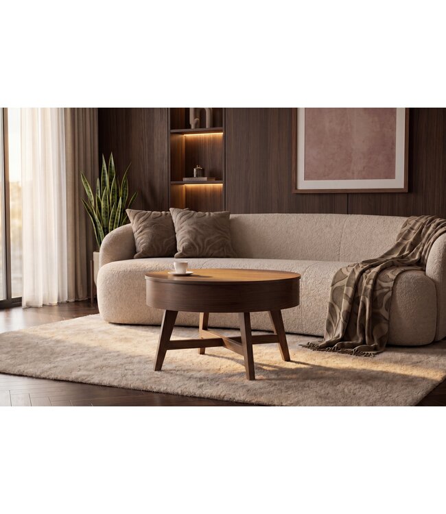 Invicta Interior Salontafel KYOTO 70cm rond met opbergruimte mango hout walnoot fineer