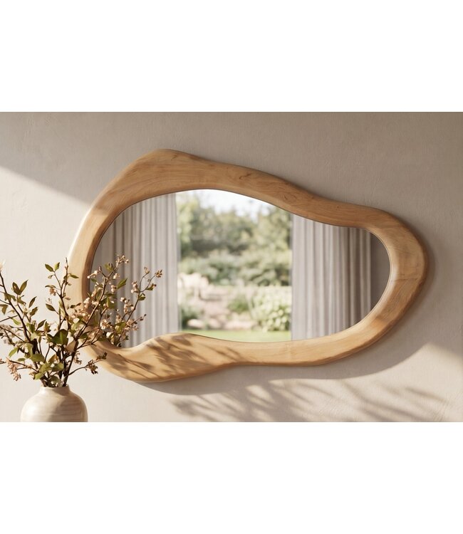 Invicta Interior Wandspiegel ORGANIC 130cm universeel ophanging horizontaal of verticaal mangohout crèmekleurig
