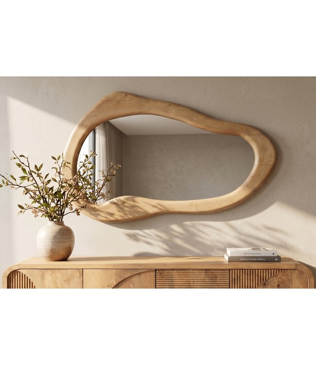 Invicta Interior Wandspiegel ORGANIC 130cm universeel ophanging horizontaal of verticaal mangohout crèmekleurig