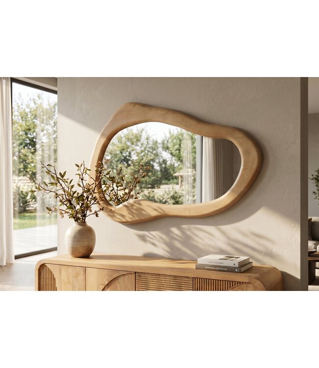 Invicta Interior Wandspiegel ORGANIC 130cm universeel ophanging horizontaal of verticaal mangohout crèmekleurig