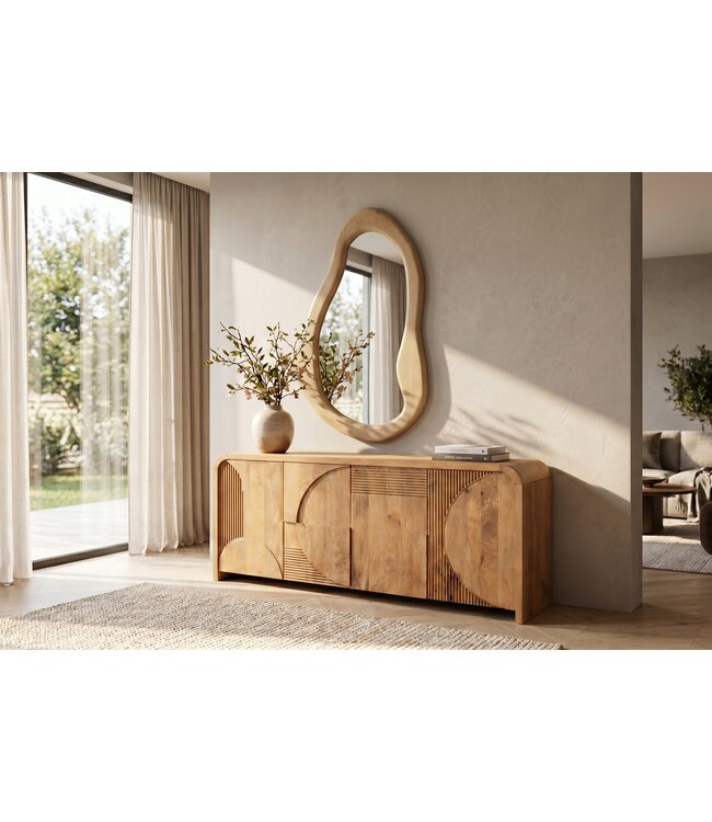 Invicta Interior Wandspiegel ORGANIC 130cm universeel ophanging horizontaal of verticaal mangohout crèmekleurig