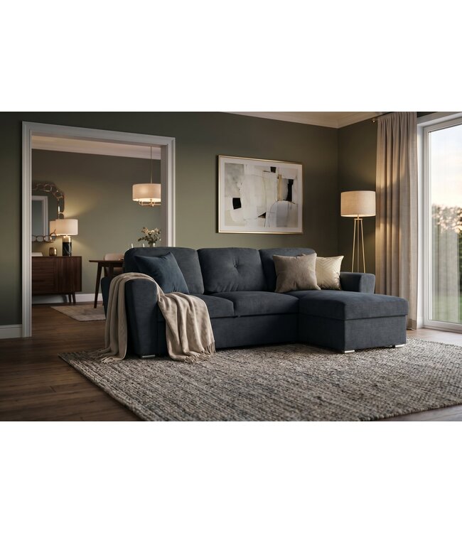Invicta Interior Slaapbank APARTMENT 245cm 3-zits met ottoman en opbergruimte textielstof grijs