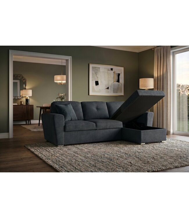 Invicta Interior Slaapbank APARTMENT 245cm 3-zits met ottoman en opbergruimte textielstof grijs