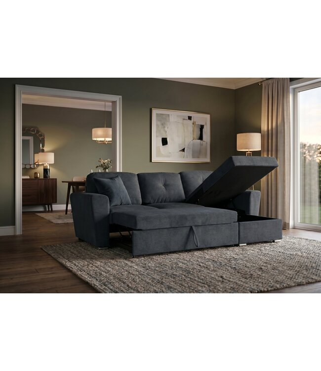 Invicta Interior Slaapbank APARTMENT 245cm 3-zits met ottoman en opbergruimte textielstof grijs