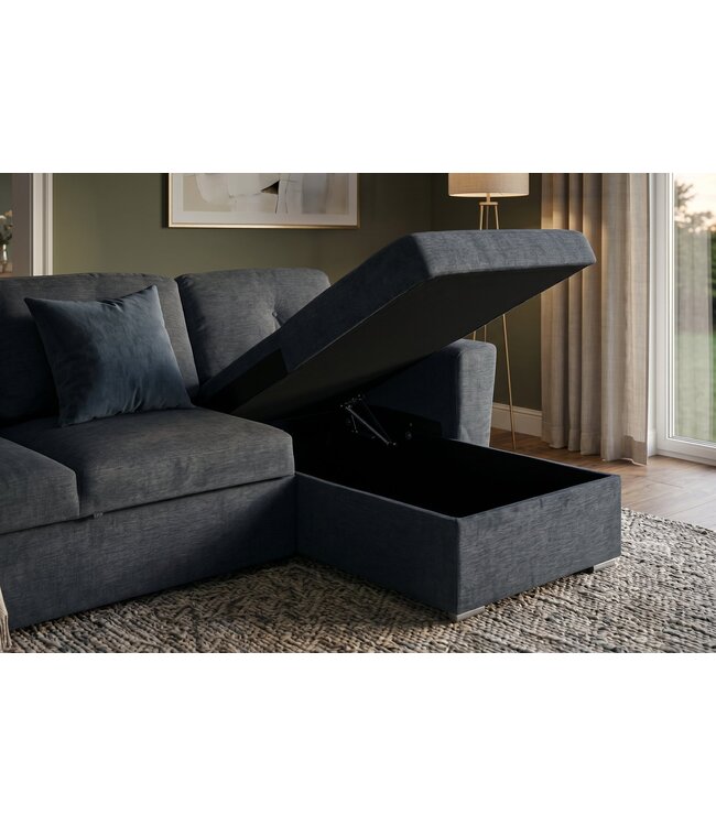 Invicta Interior Slaapbank APARTMENT 245cm 3-zits met ottoman en opbergruimte textielstof grijs