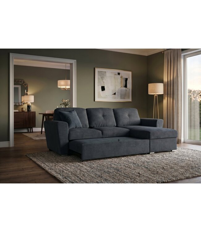 Invicta Interior Slaapbank APARTMENT 245cm 3-zits met ottoman en opbergruimte textielstof grijs