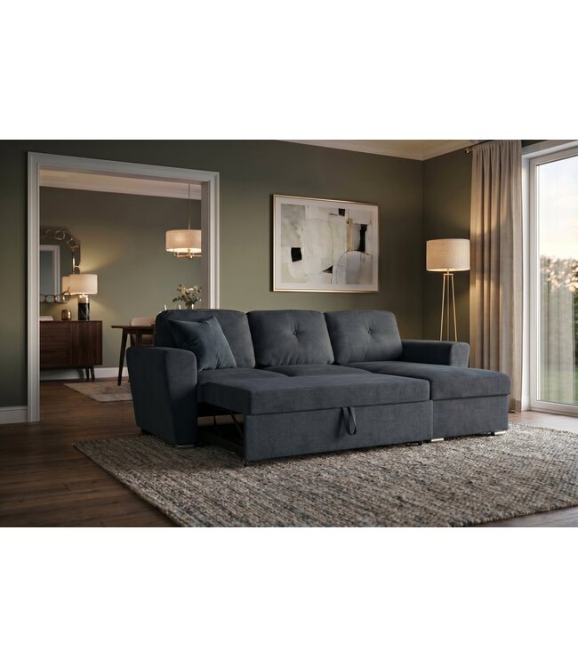 Invicta Interior Slaapbank APARTMENT 245cm 3-zits met ottoman en opbergruimte textielstof grijs