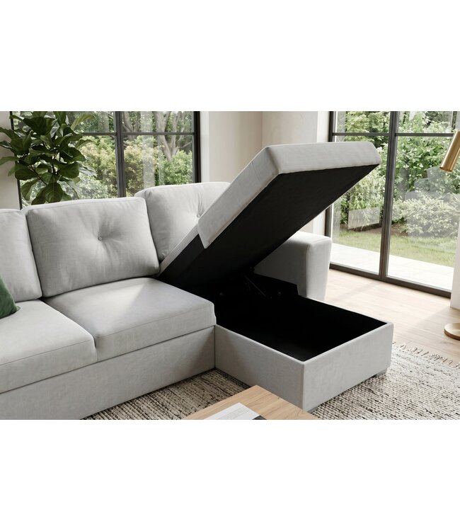 Invicta Interior Slaapbank APARTMENT 245cm 3-zits met ottoman en opbergruimte textielstof beige