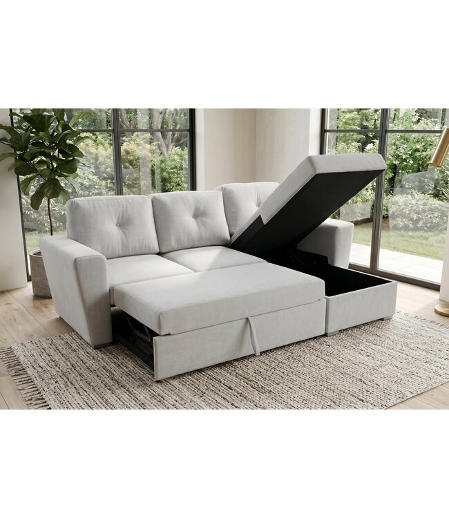 Invicta Interior Slaapbank APARTMENT 245cm 3-zits met ottoman en opbergruimte textielstof beige