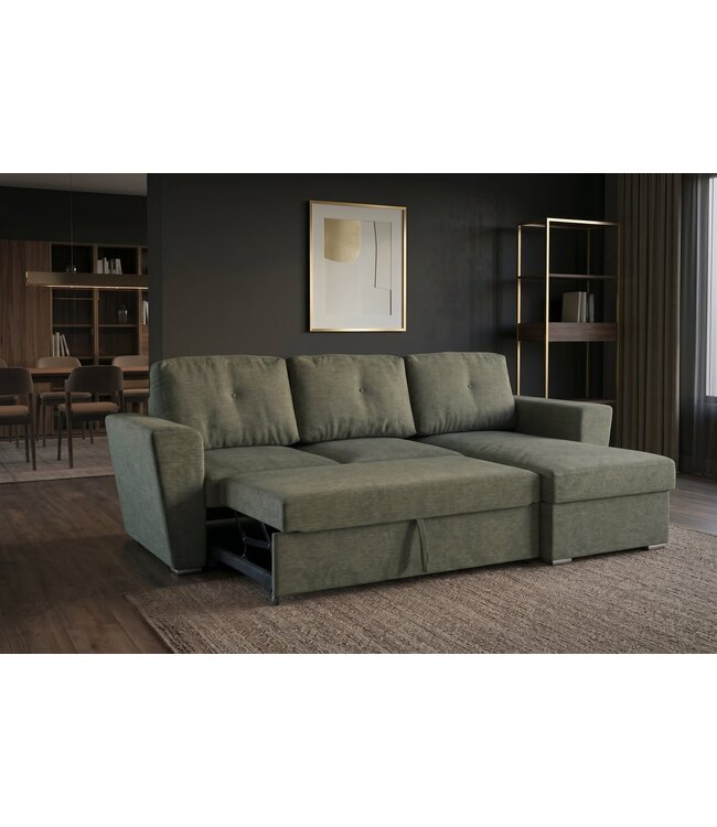 Invicta Interior Slaapbank APARTMENT 245cm 3-zitter met ottoman en opbergruimte geweven stof groen