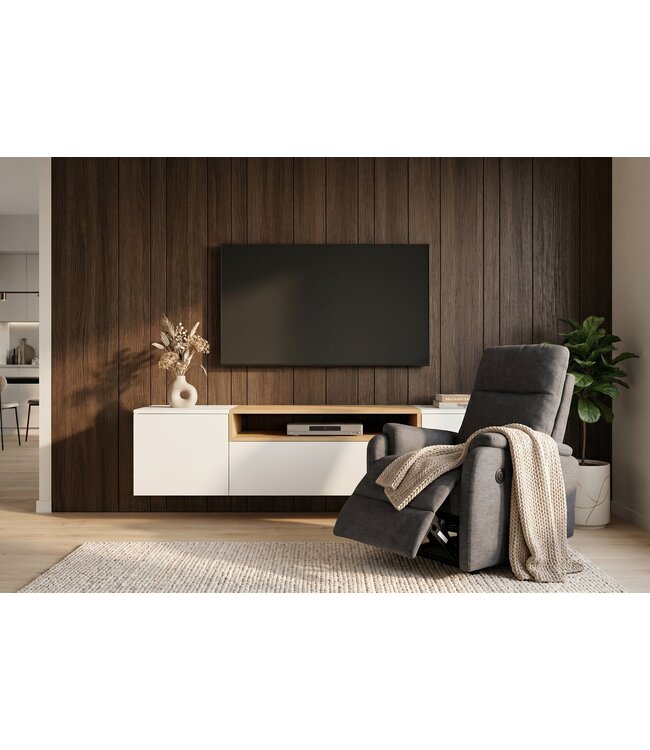 Invicta Interior Elektrisch verstelbare fauteuil HOLLYWOOD in grijze structuurstof