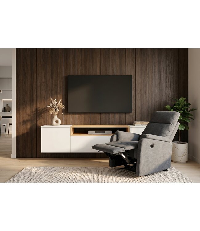 Invicta Interior Elektrisch verstelbare fauteuil HOLLYWOOD in grijze structuurstof