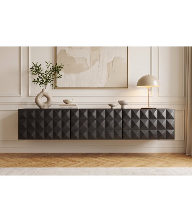 Invicta Interior TV-Board VULCANO 160cm 3D hangend met kabelgat mangohout zwart