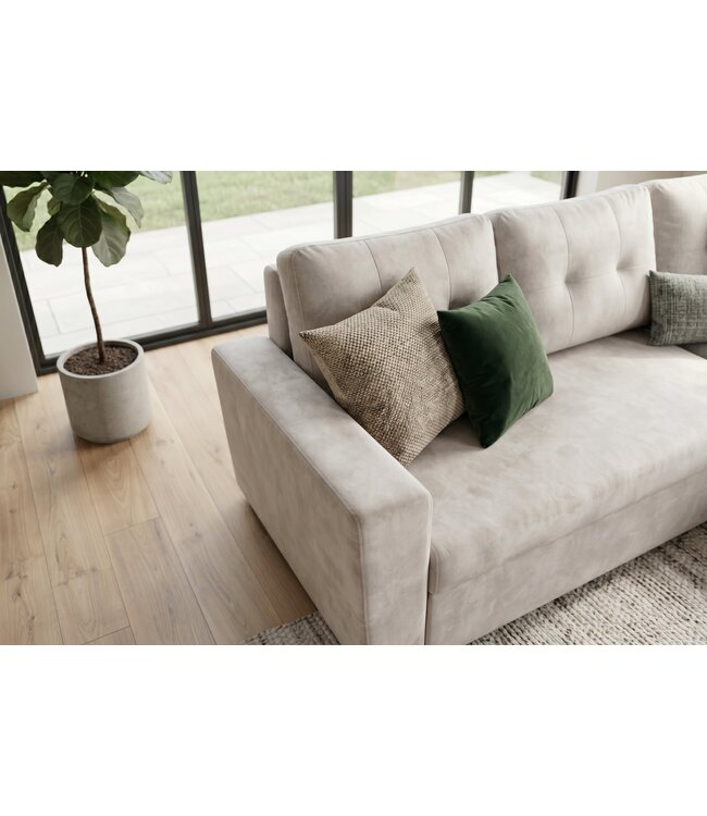 Invicta Interior Hoekslaapbank APARTMENT 205cm 3-zits met ottomaan en opbergruimte fluweel champagne beige