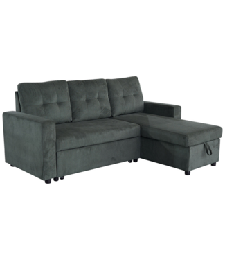 Invicta Interior Hoeksofa bed APARTMENT 205cm 3-zits met poef en opbergruimte fluweel groen