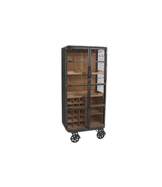 Invicta Interior Vitrinekast LOFT 145cm op wielen grenenwood metaal naturel