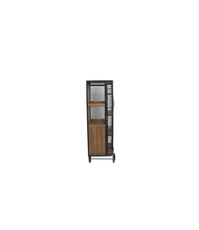 Invicta Interior Vitrinekast LOFT 145cm op wielen grenenwood metaal naturel