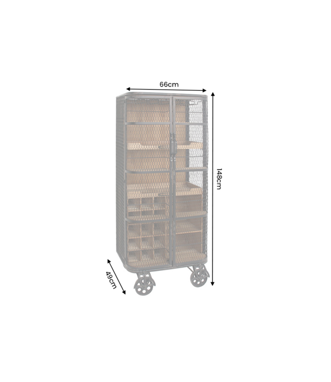 Invicta Interior Vitrinekast LOFT 145cm op wielen grenenwood metaal naturel