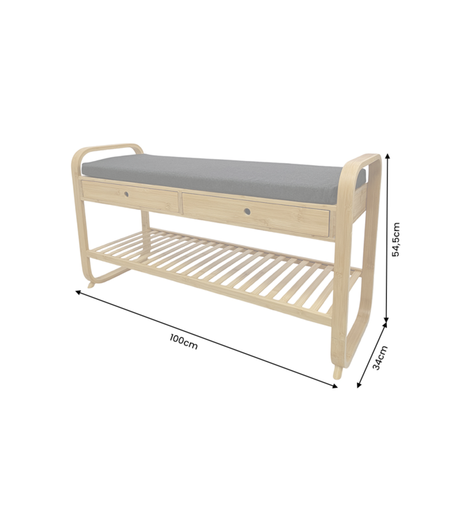 Invicta Interior Schoenenrek ZEN-BO 100cm met lade bamboe natuurlijk grijs