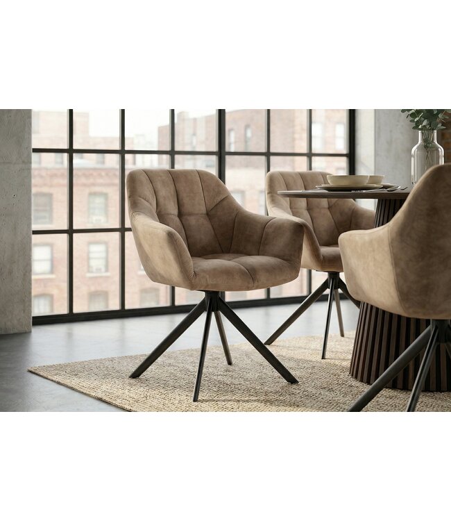 Invicta Interior Draaibare fauteuil PAPILLON 180° met armleuningen velours champagne greige