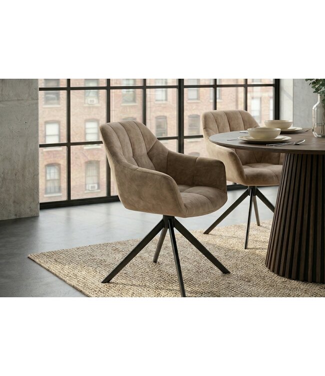 Invicta Interior Draaibare fauteuil PAPILLON 180° met armleuningen velours champagne greige