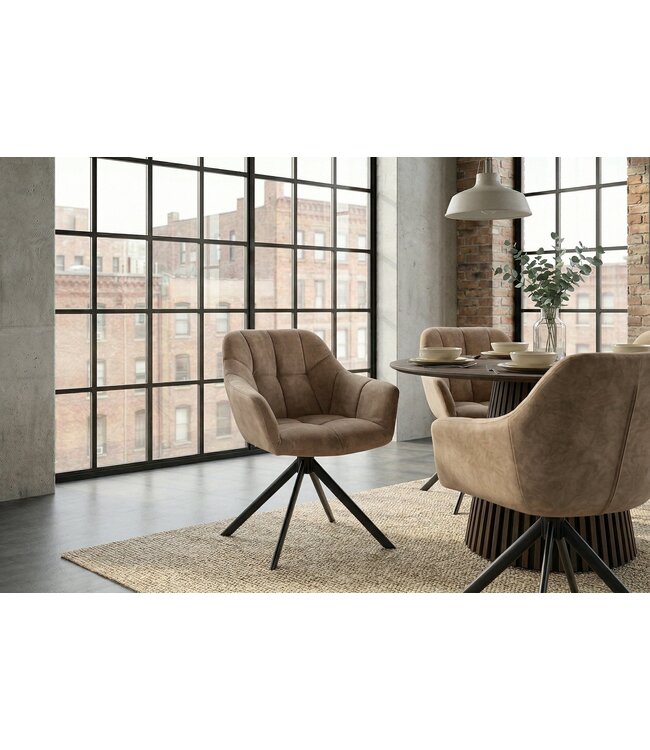 Invicta Interior Draaibare fauteuil PAPILLON 180° met armleuningen velours champagne greige