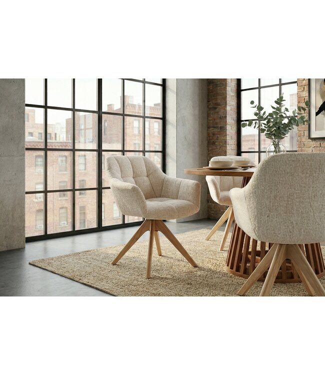 Invicta Interior Swivel chair PAPILLON rotatable 180° w/ armrests chenille champagne beige