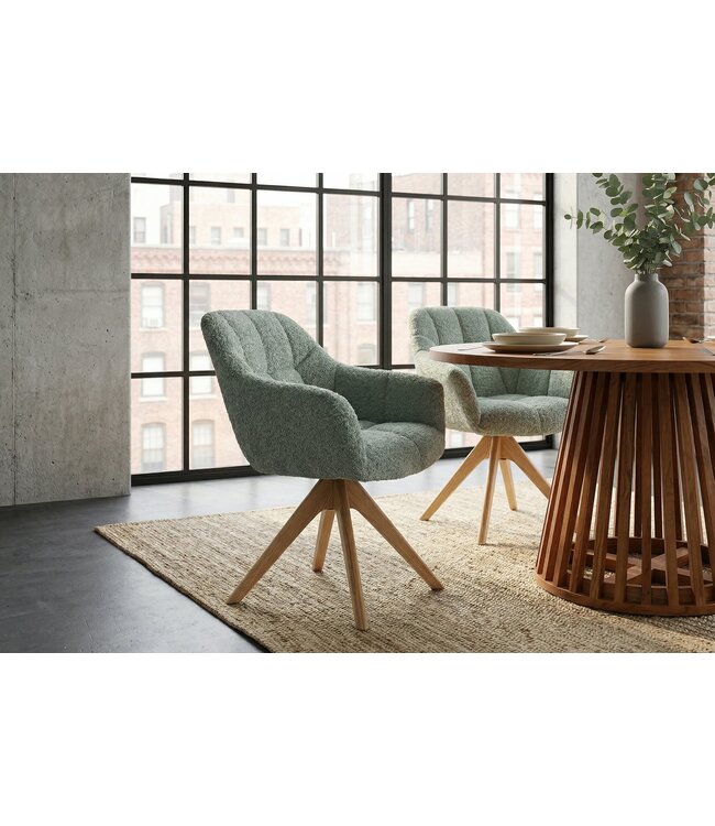 Invicta Interior Draaibare fauteuil PAPILLON draaibaar 180° met armleuningen bouclé saliegroen