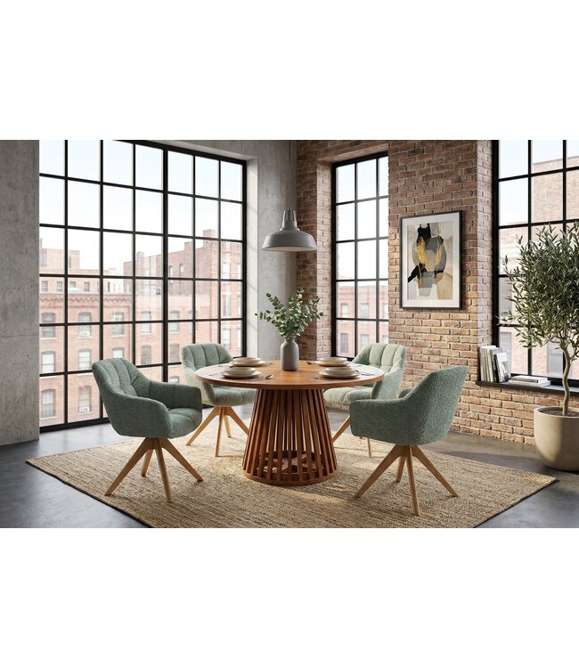 Invicta Interior Draaibare fauteuil PAPILLON draaibaar 180° met armleuningen bouclé saliegroen
