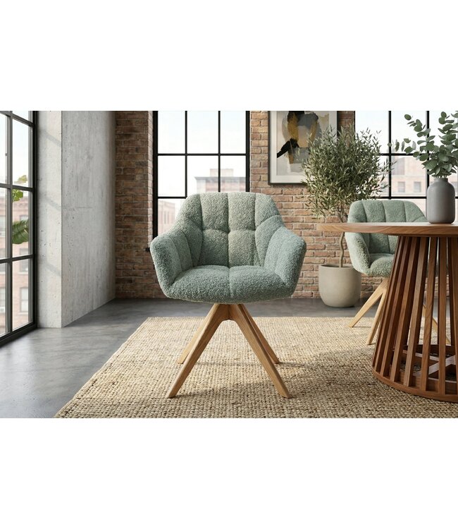 Invicta Interior Draaibare fauteuil PAPILLON draaibaar 180° met armleuningen bouclé saliegroen