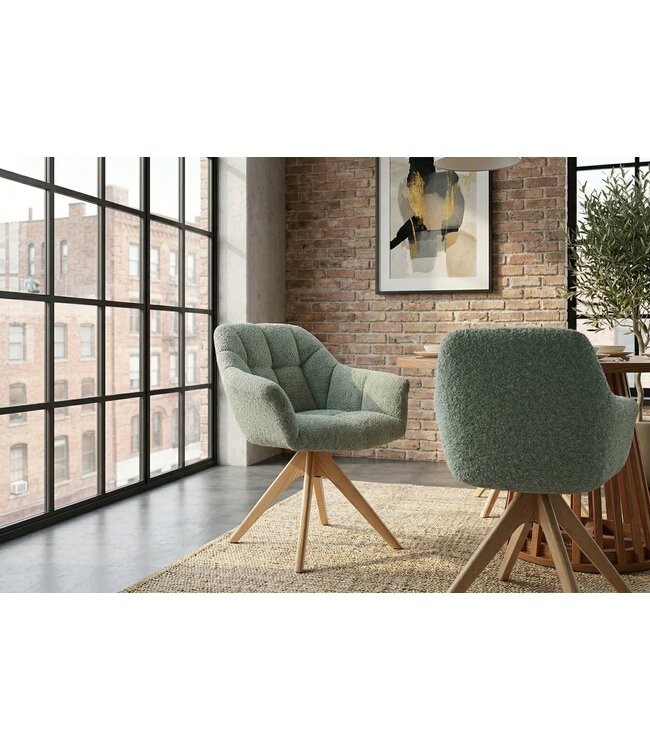 Invicta Interior Draaibare fauteuil PAPILLON draaibaar 180° met armleuningen bouclé saliegroen