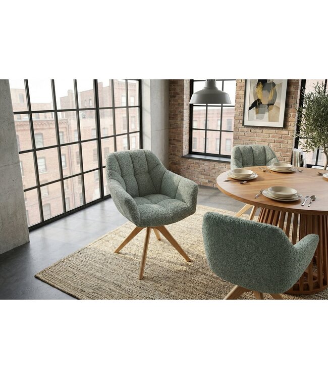 Invicta Interior Draaibare fauteuil PAPILLON draaibaar 180° met armleuningen bouclé saliegroen