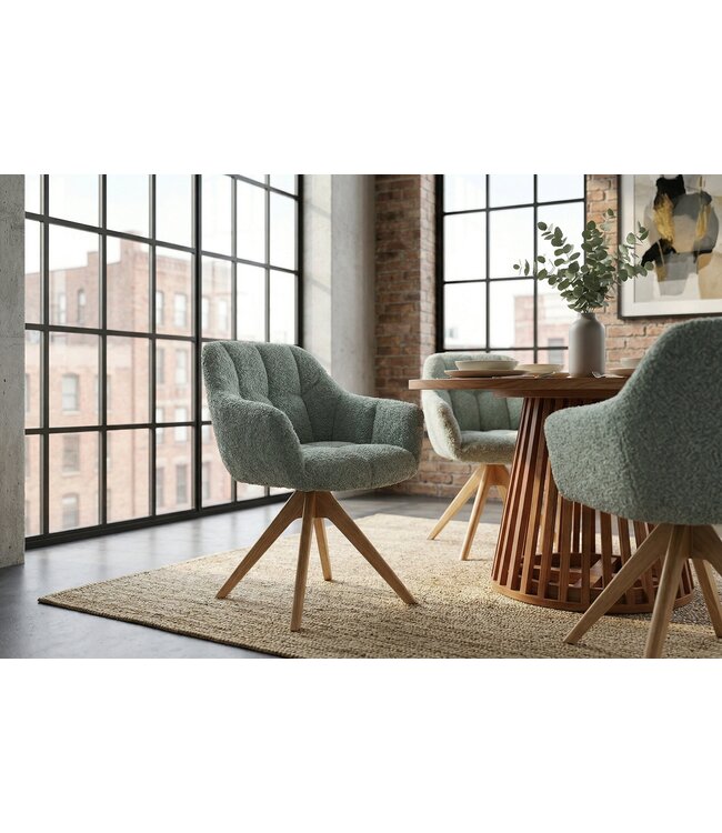 Invicta Interior Draaibare fauteuil PAPILLON draaibaar 180° met armleuningen bouclé saliegroen