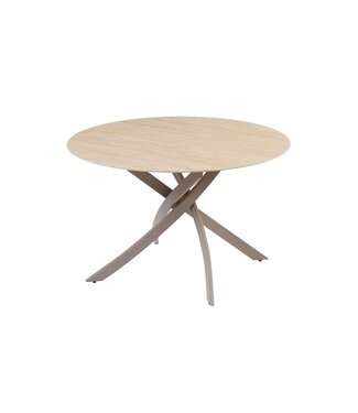 Invicta Interior Dining table ALPINE Ø 120cm round travertine ceramic champagne greige