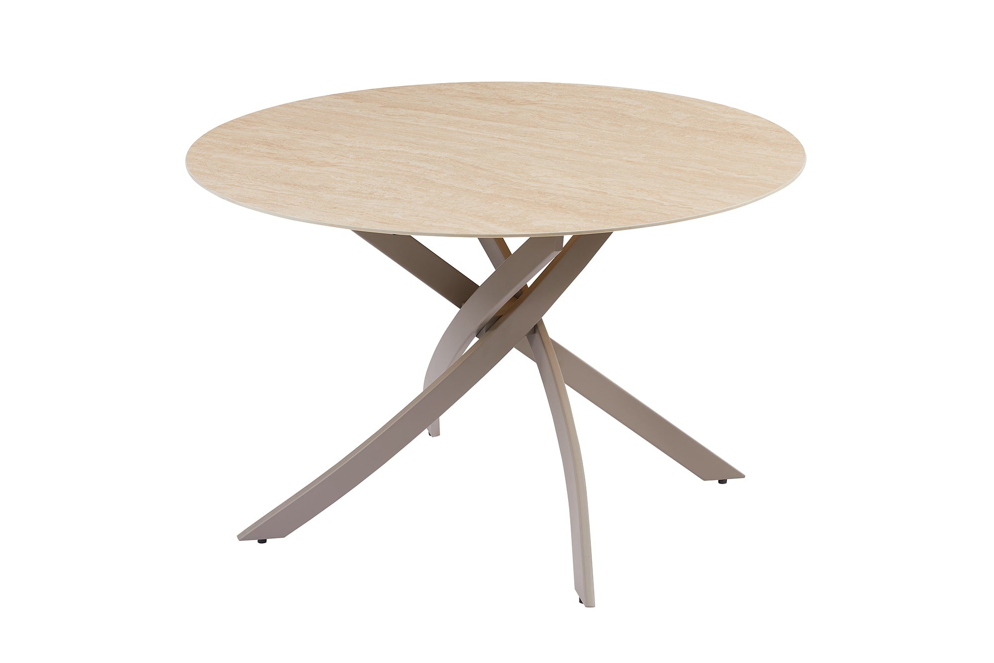Dining table ALPINE Ø 120cm round travertine ceramic champagne greige