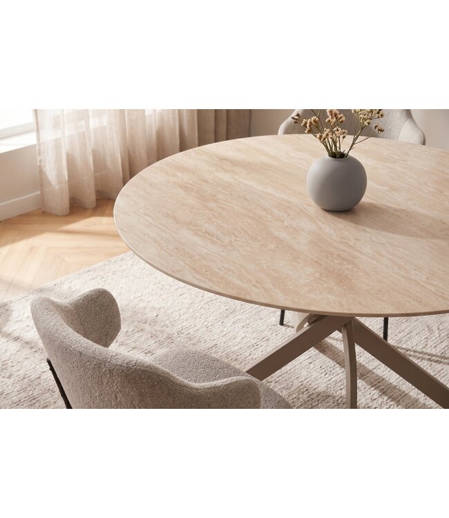 Invicta Interior Dining table ALPINE Ø 120cm round travertine ceramic champagne greige