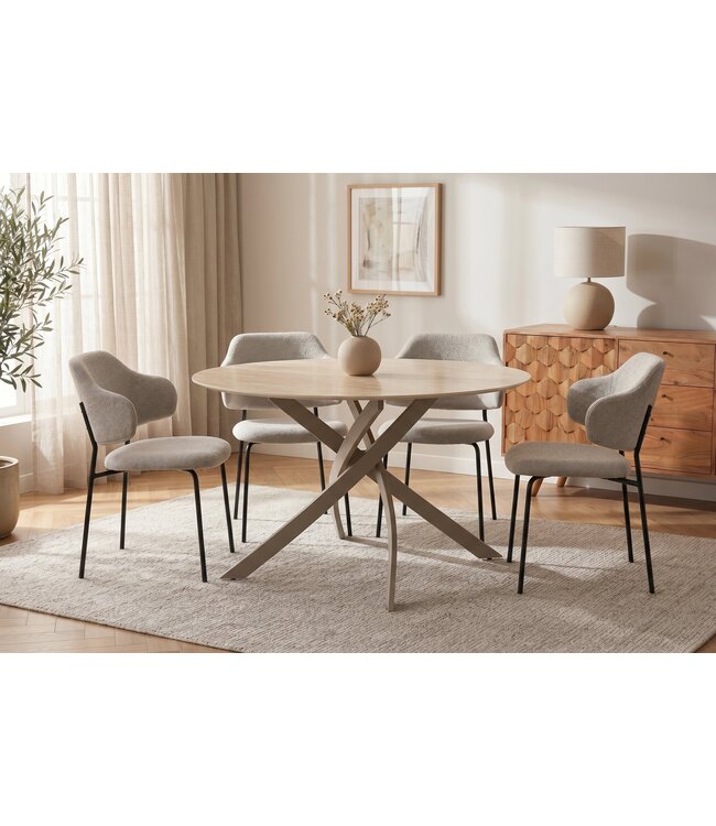 Invicta Interior Dining table ALPINE Ø 120cm round travertine ceramic champagne greige
