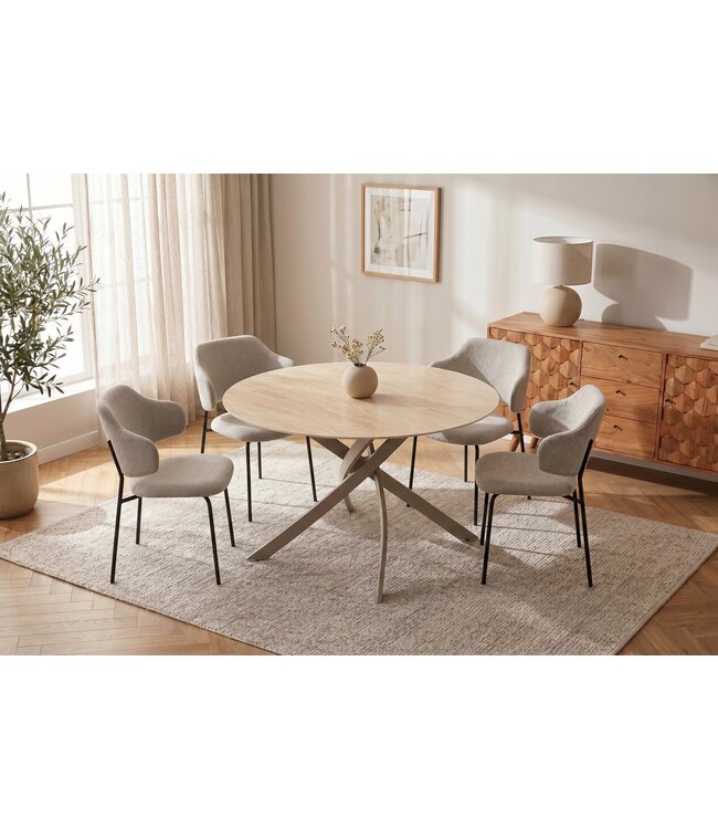 Invicta Interior Dining table ALPINE Ø 120cm round travertine ceramic champagne greige