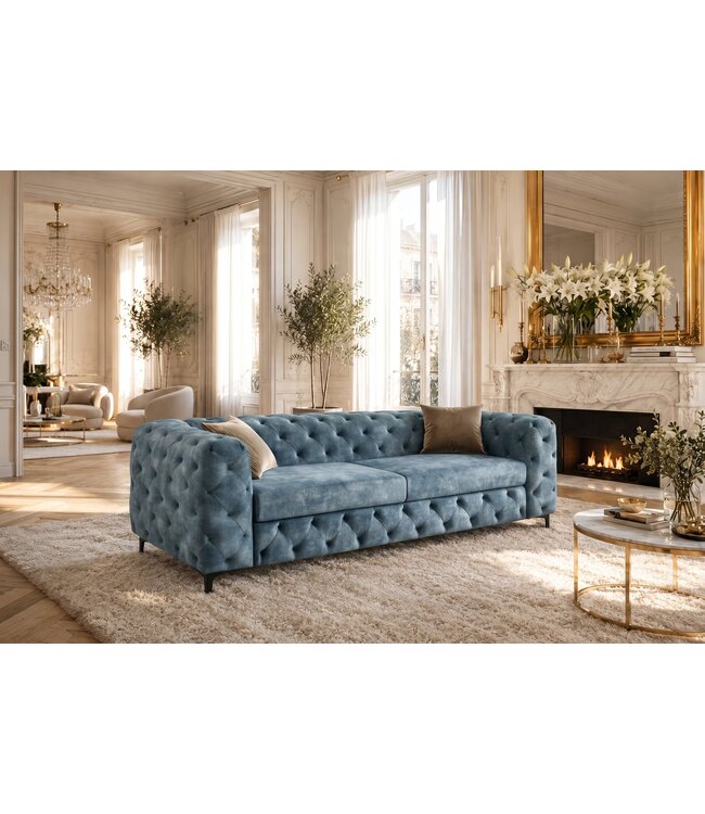 Invicta Interior Sofa MODERN BAROCK 235cm 3-zits fluweel petrol