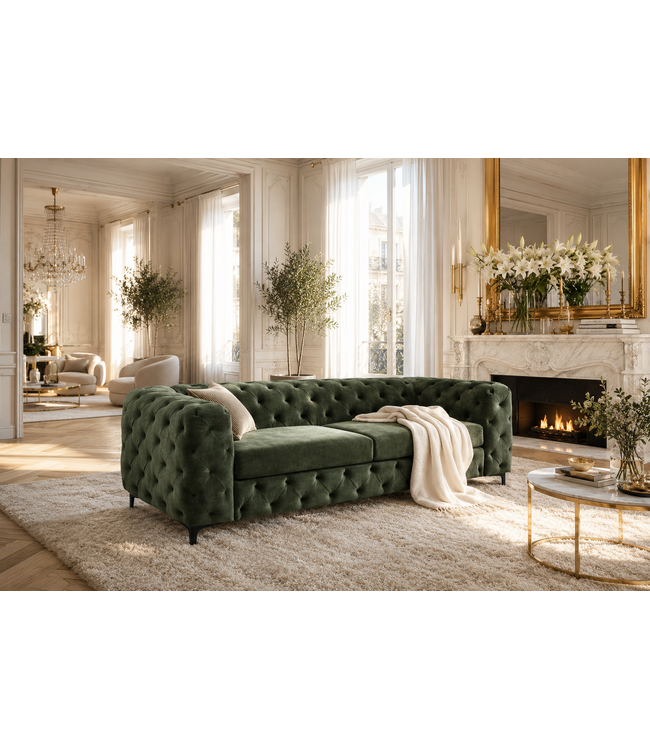 Invicta Interior Fluwelen 3-zits bank MODERN BAROCK 235cm donkergroen