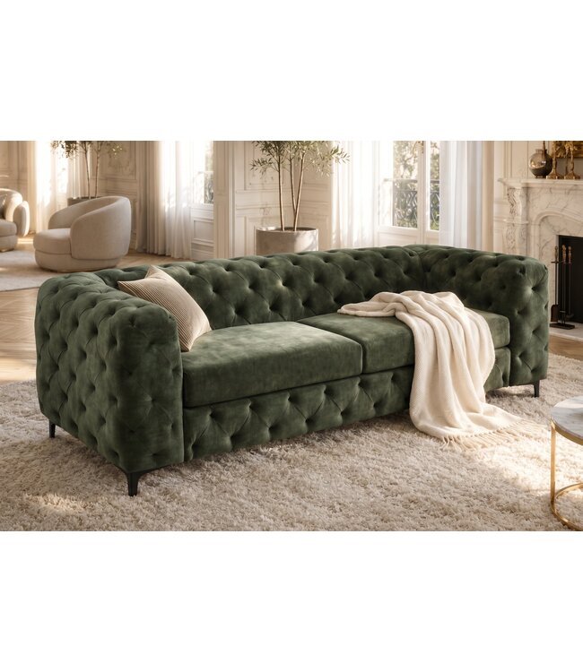 Invicta Interior Fluwelen 3-zits bank MODERN BAROCK 235cm donkergroen