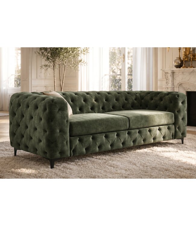 Invicta Interior Fluwelen 3-zits bank MODERN BAROCK 235cm donkergroen