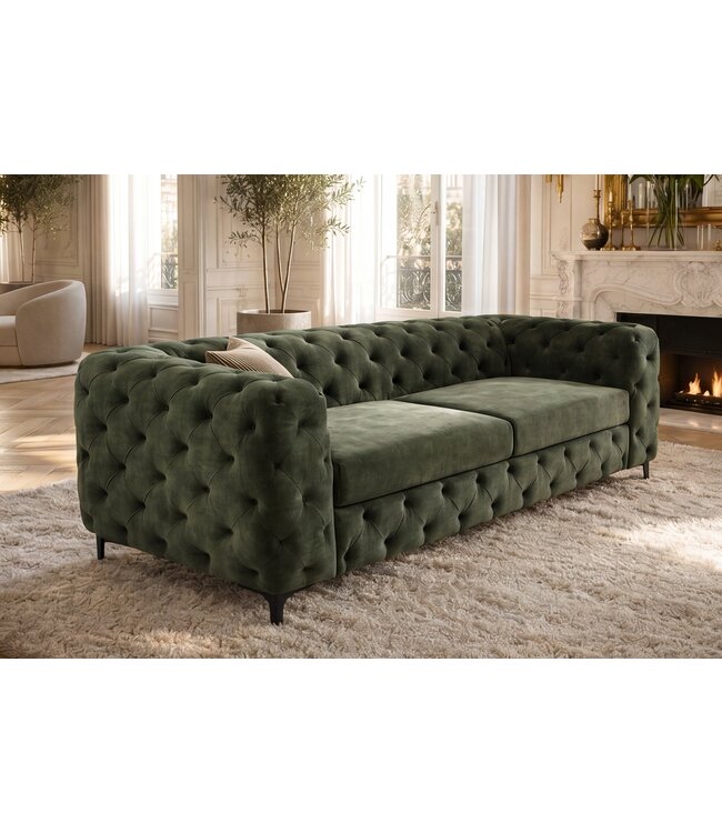 Invicta Interior Fluwelen 3-zits bank MODERN BAROCK 235cm donkergroen