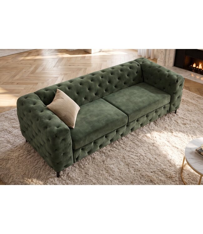 Invicta Interior Fluwelen 3-zits bank MODERN BAROCK 235cm donkergroen