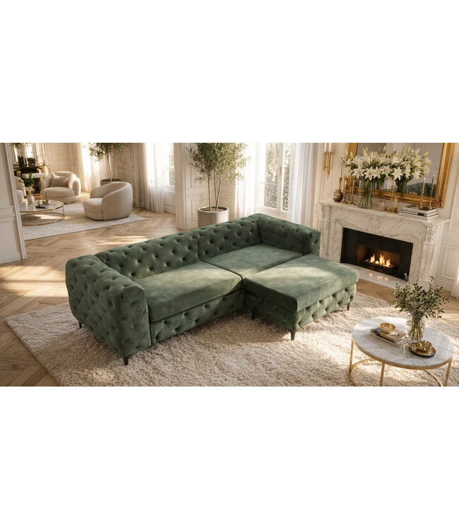 Invicta Interior Fluwelen 3-zits bank MODERN BAROCK 235cm donkergroen